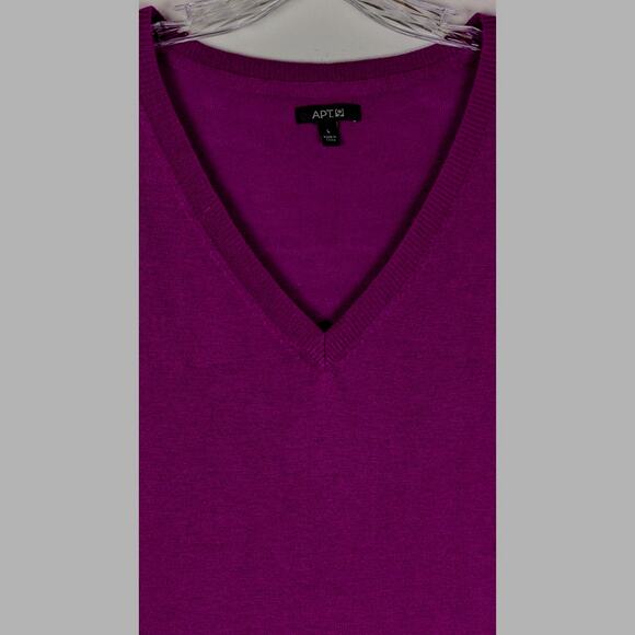 Apt 9 Deep Magenta/Plum V-Neck Tunic Sweater Split Hem Large fine knit EUC - Picture 2 of 9